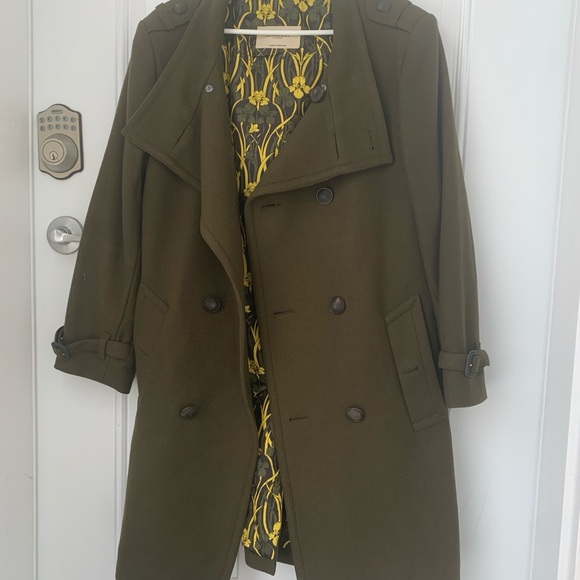 Burberry London Dark Olive Green wool Trench Coat with Wide Lapels US 8 - Picture 1 of 7